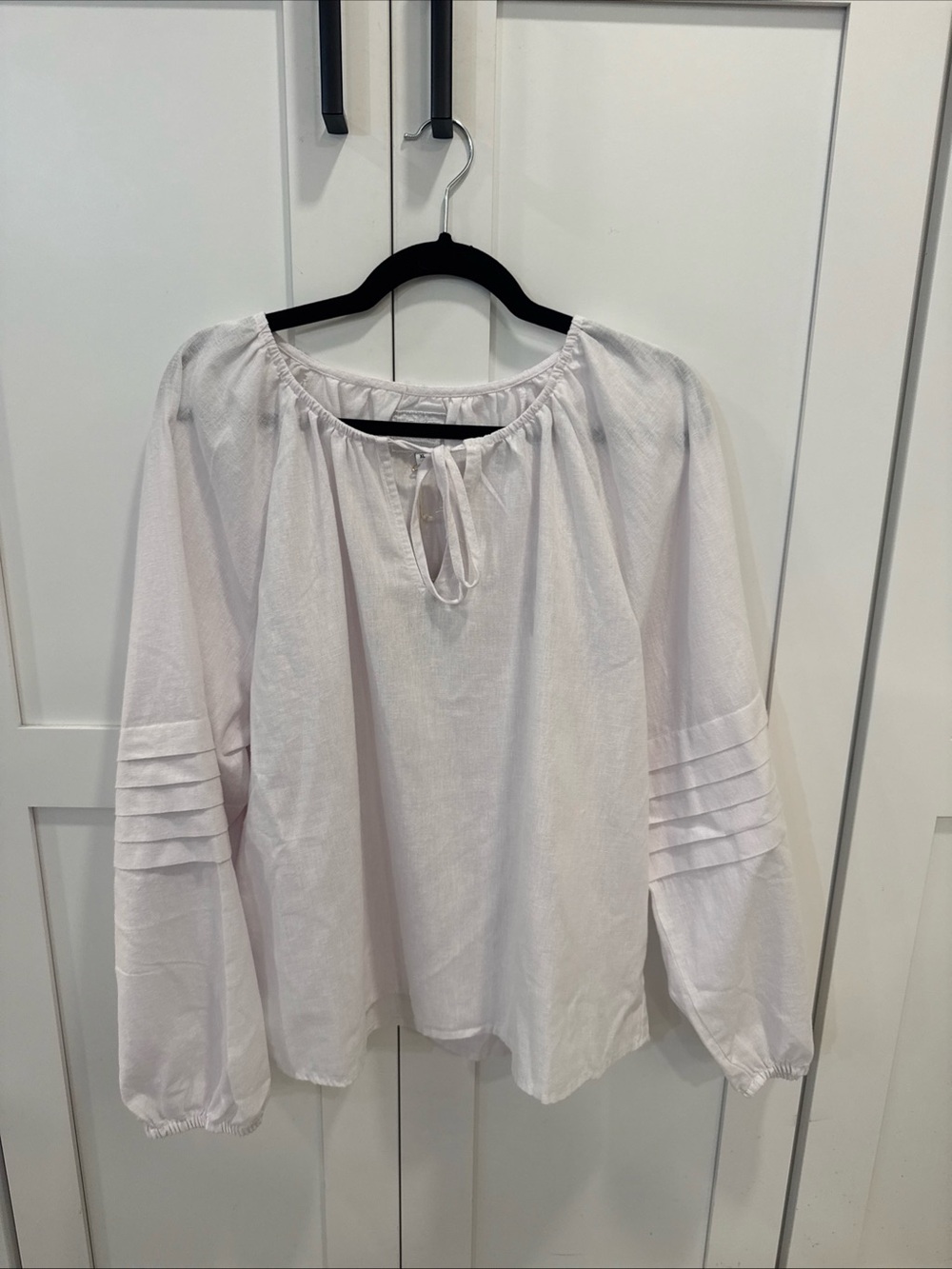NWT 100% linen White Peasant Blouse Pintuck Sleeves velvet heart boho top XL